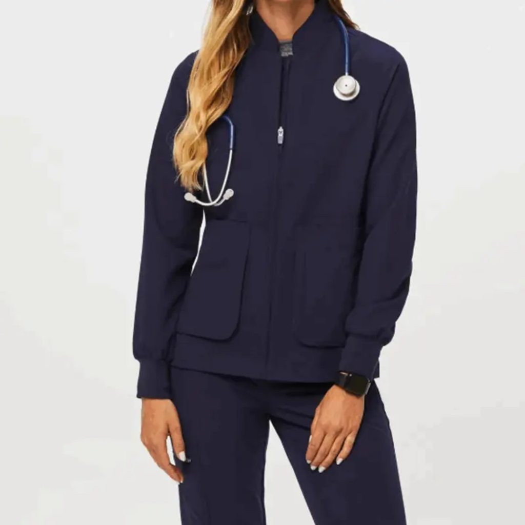 Women’s Waterproof Scrub Jacket – Zip Front Medical Jacket (Navy & Olive)