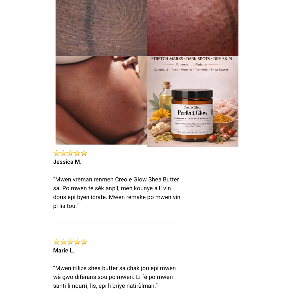 Creole Glow Perfect Glow Whipped Shea Body Butter - Deep Moisturizing Multi-Use Skin Care (Face, Lips & Body)
