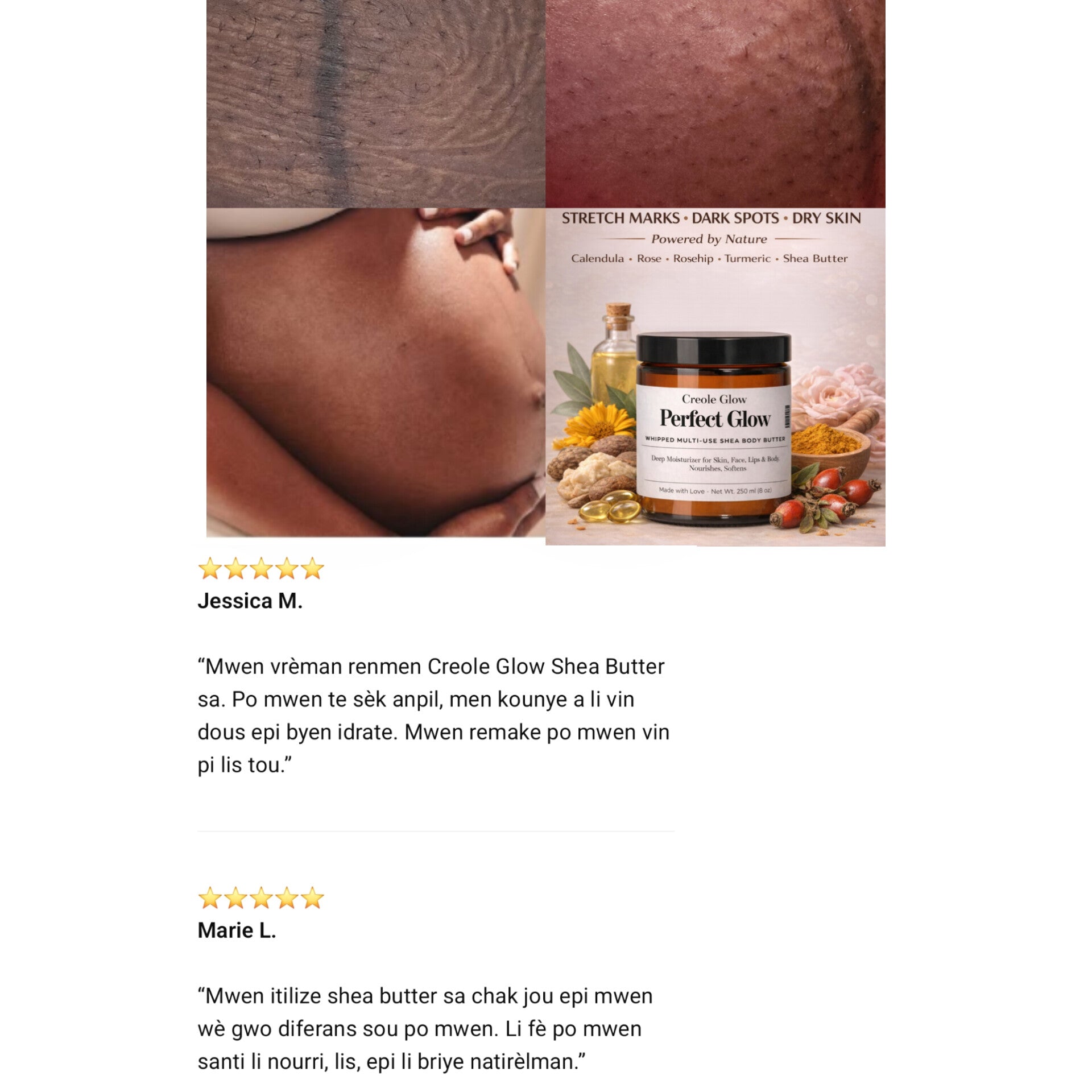 Creole Glow Perfect Glow Whipped Shea Body Butter - Deep Moisturizing Multi-Use Skin Care (Face, Lips & Body)