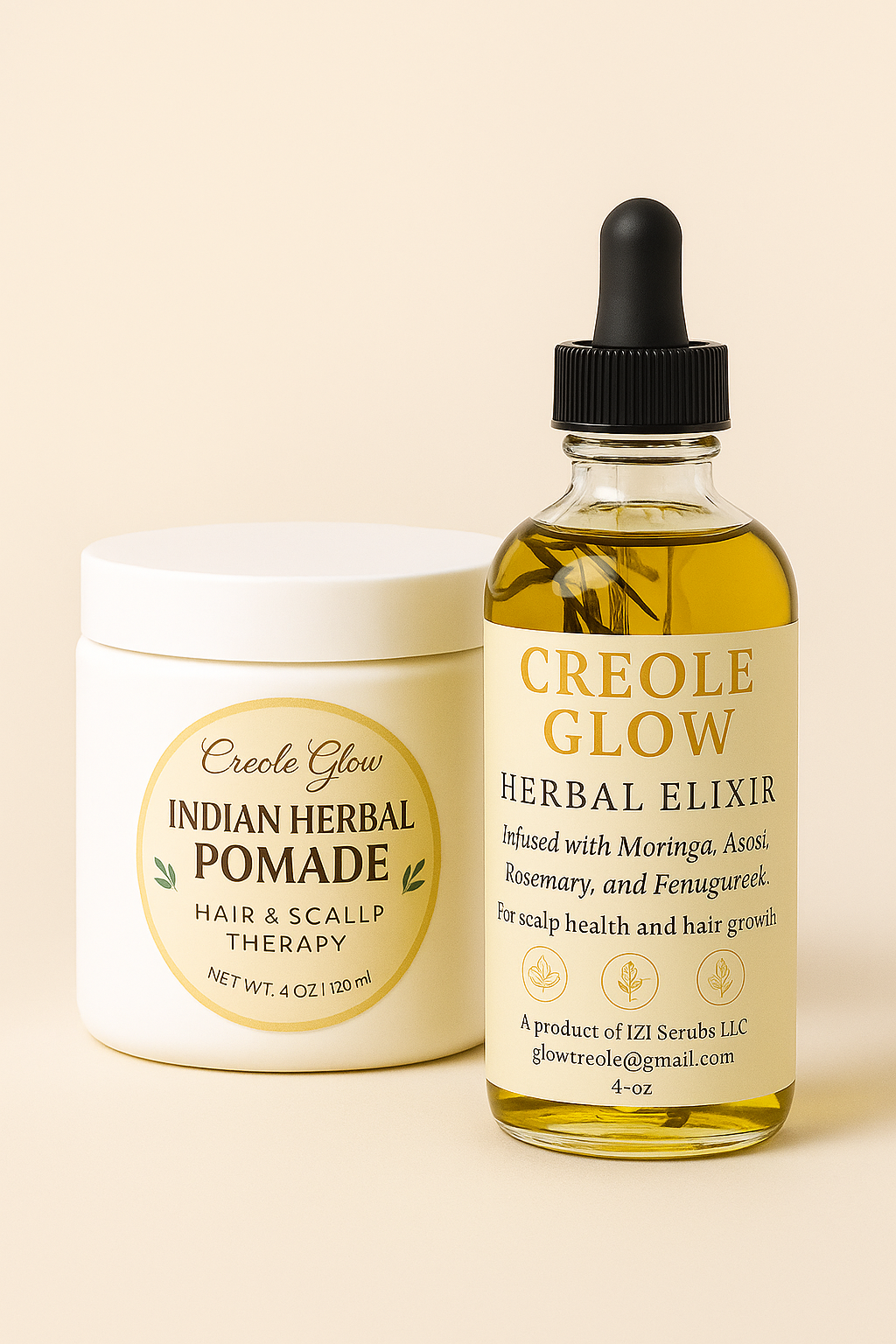 Creole Glow Hair Growth Bundle – Herbal Elixir Oil (4 oz) & Herbal Pomade (4oz)