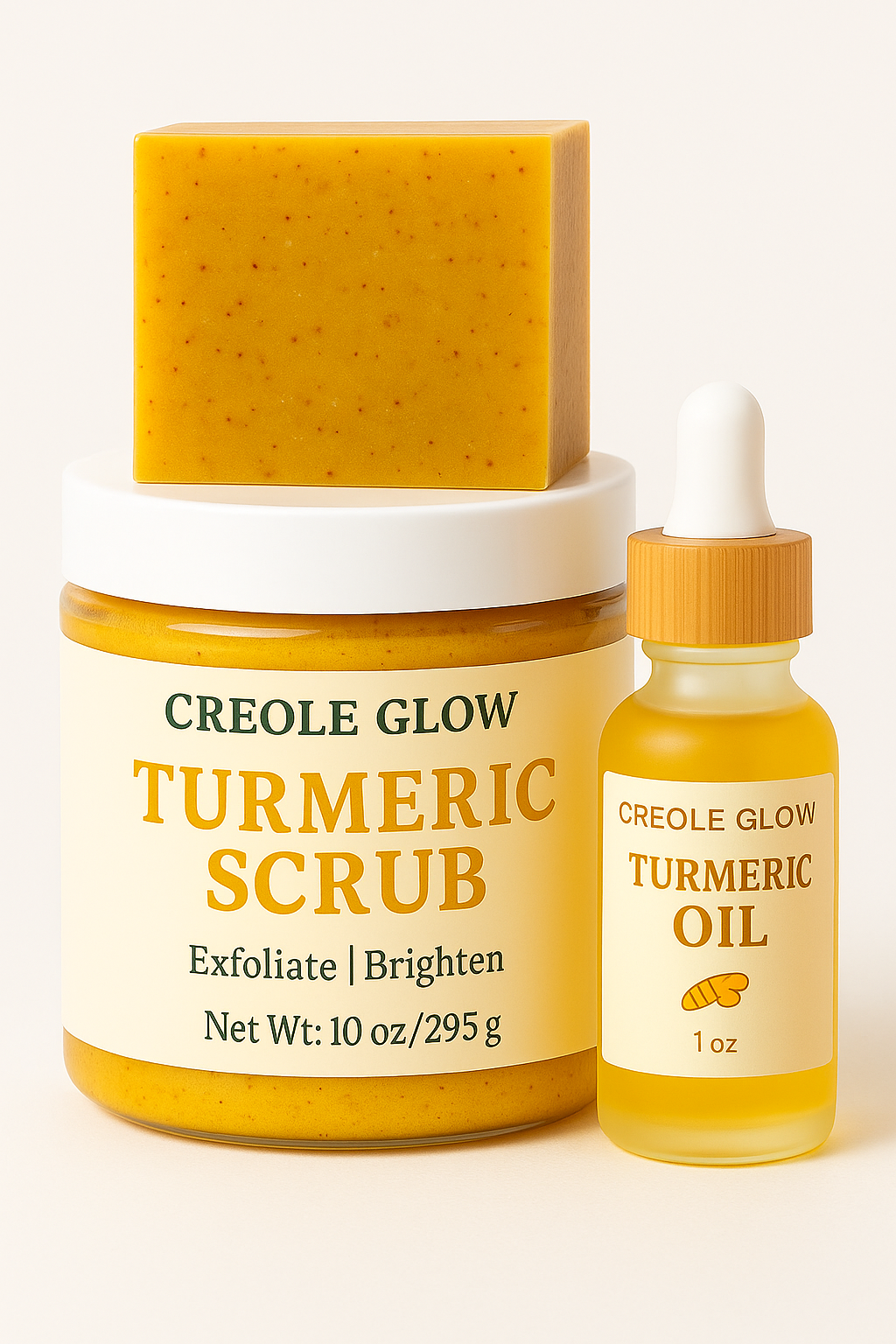 Creole Glow Turmeric Skincare Bundle – Scrub, Face Oil & Soap Creole Glow Turmeric Kit – Gommage, Lwil Vizaj & Savon